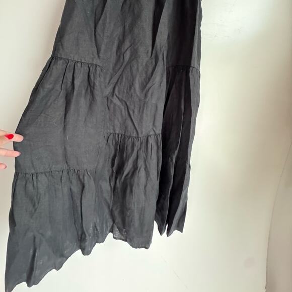 QUINCE‎ Women Small 100% European Linen Trapeze Midi Dress NEW Black tiered flax - Picture 11 of 14